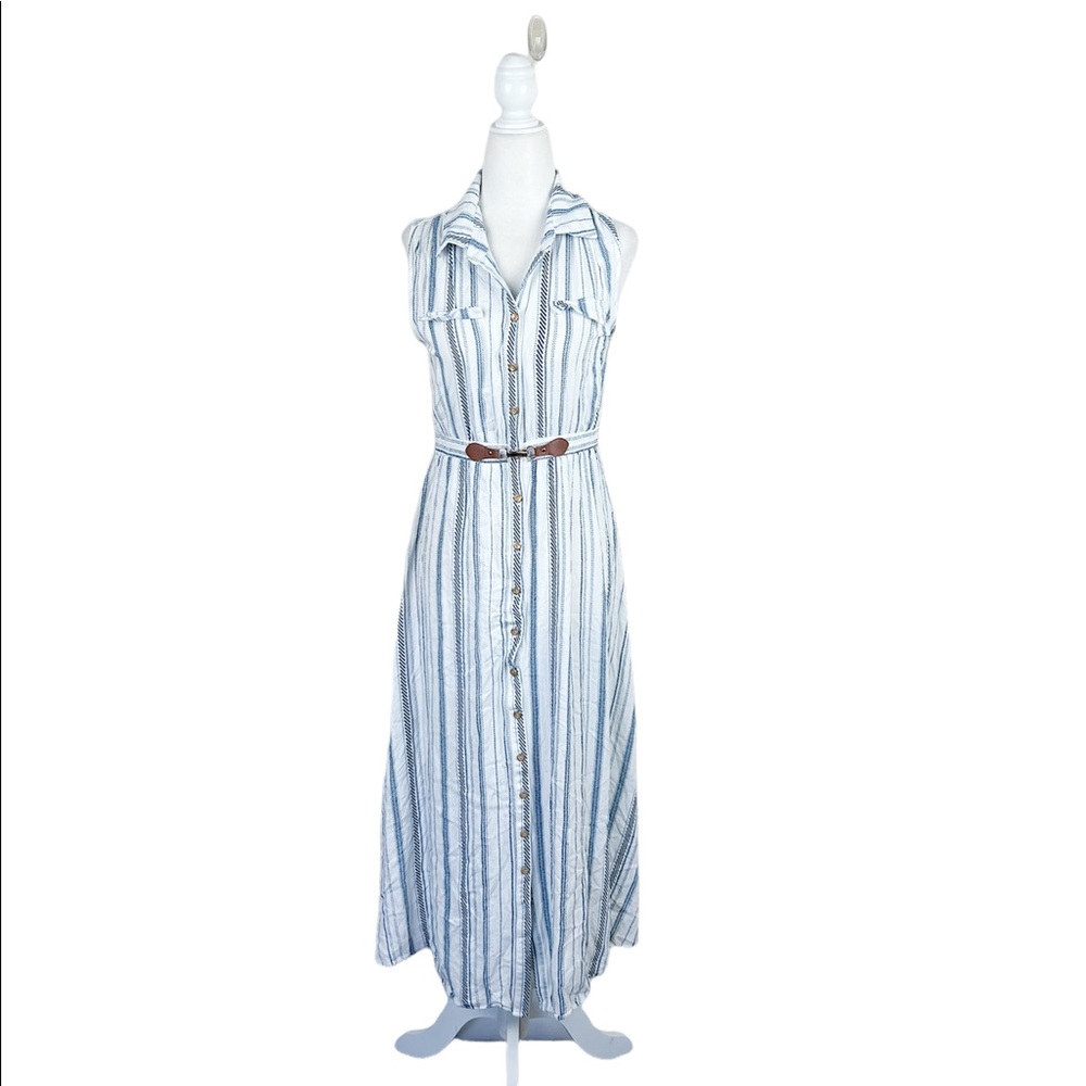 Ryan Michelle Blue Striped Collared Button Front … - image 1